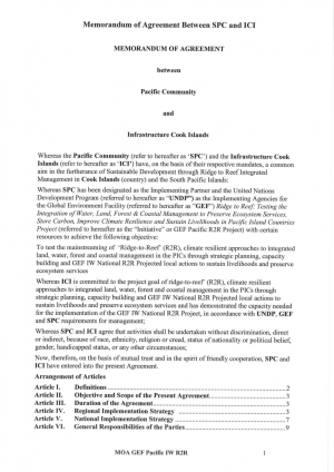 Cook Islands Memorandum of Understanding (MoA) - signed