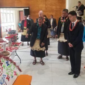 Hon Poasi Tei and Chinese Ambassador Ciao Xiaolin being given a tour of stalls at the Fanga’uta Day on June 2. Photo: Iliesa Tora/Enviro News