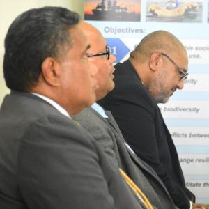 Government Chief Executive Officers (from left) Paula Ma’u of MEIDECC, Dr Tu’ikolongahau Halafihi of Fisheries and Lord Privy Seal Viliami Malolo of Foreign Affairs at the Ocean Day celebrations