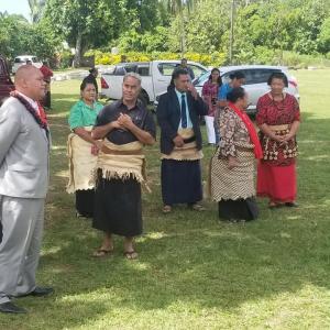 Prince Ata with government officers and Member of Parliament Mrs Losaline Ma’asi at the Kolovai GPS on Wednesday. Photo- Iliesa Tora/Enviro News